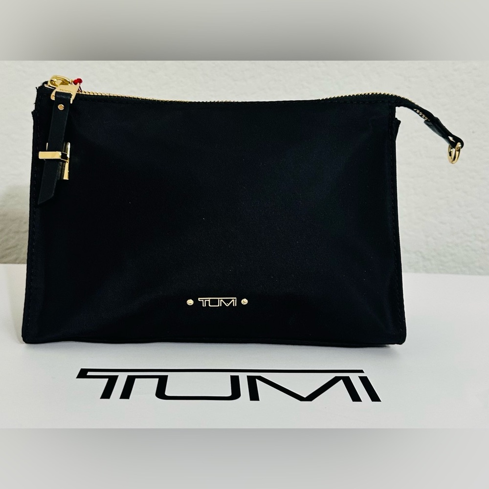NWT TUMI Vista Small Pouch Black with Gold Tone Hardware
